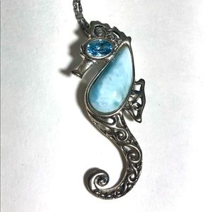 Larimar Blue Topaz Seahorse Necklace Beach Jewelry